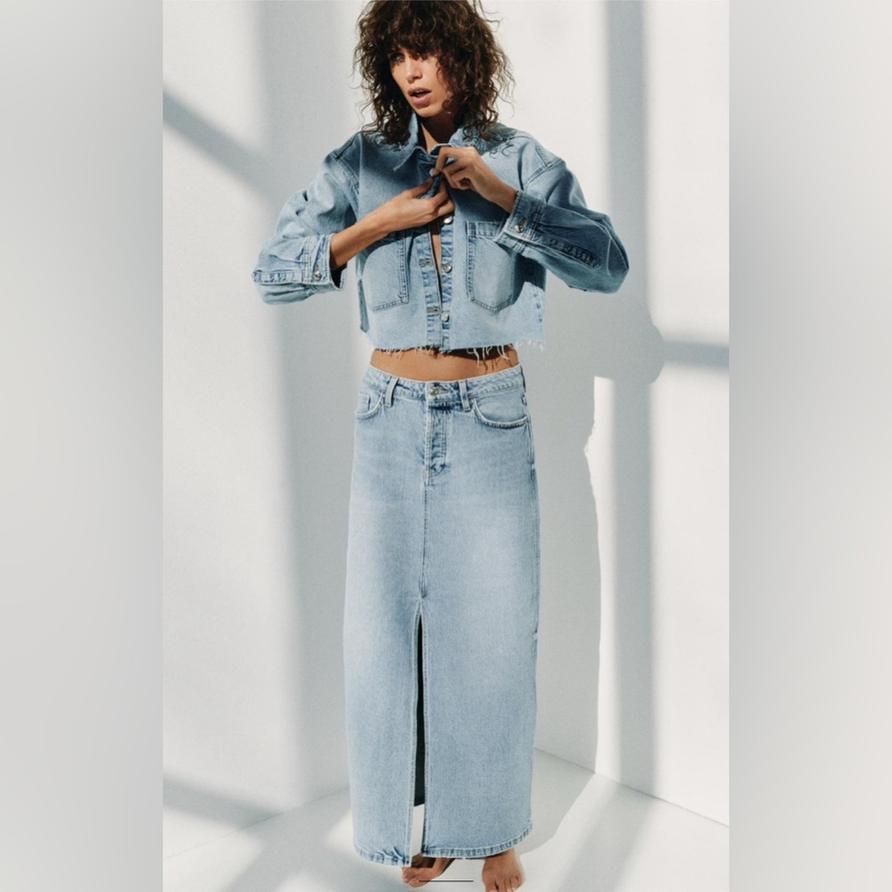 ZARA NEW WITH TAGS Z1975 DENIM MIDI SKIRT - Picture 7 of 12